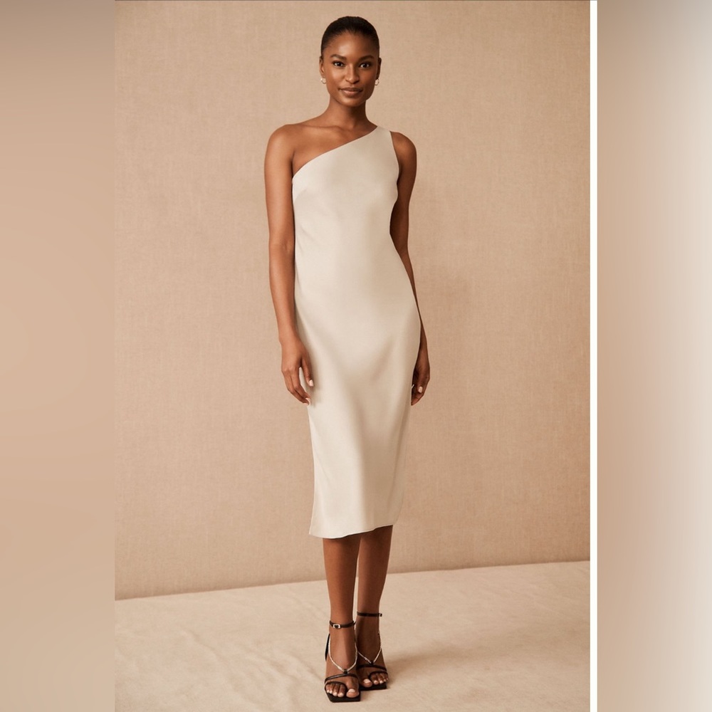 NWT BHLDN Anthropologie Audrie One Shoulder Dress Neutral Cream 8